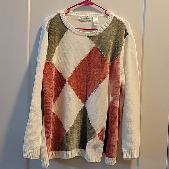 Alfred Dunner vintage argyle sweater Chenille 2x Super Soft Excellent! - Picture 2 of 5